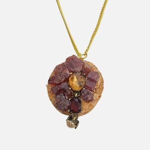 18K Gold Plated Crystal Gold Garnet Cork Pendant Necklace